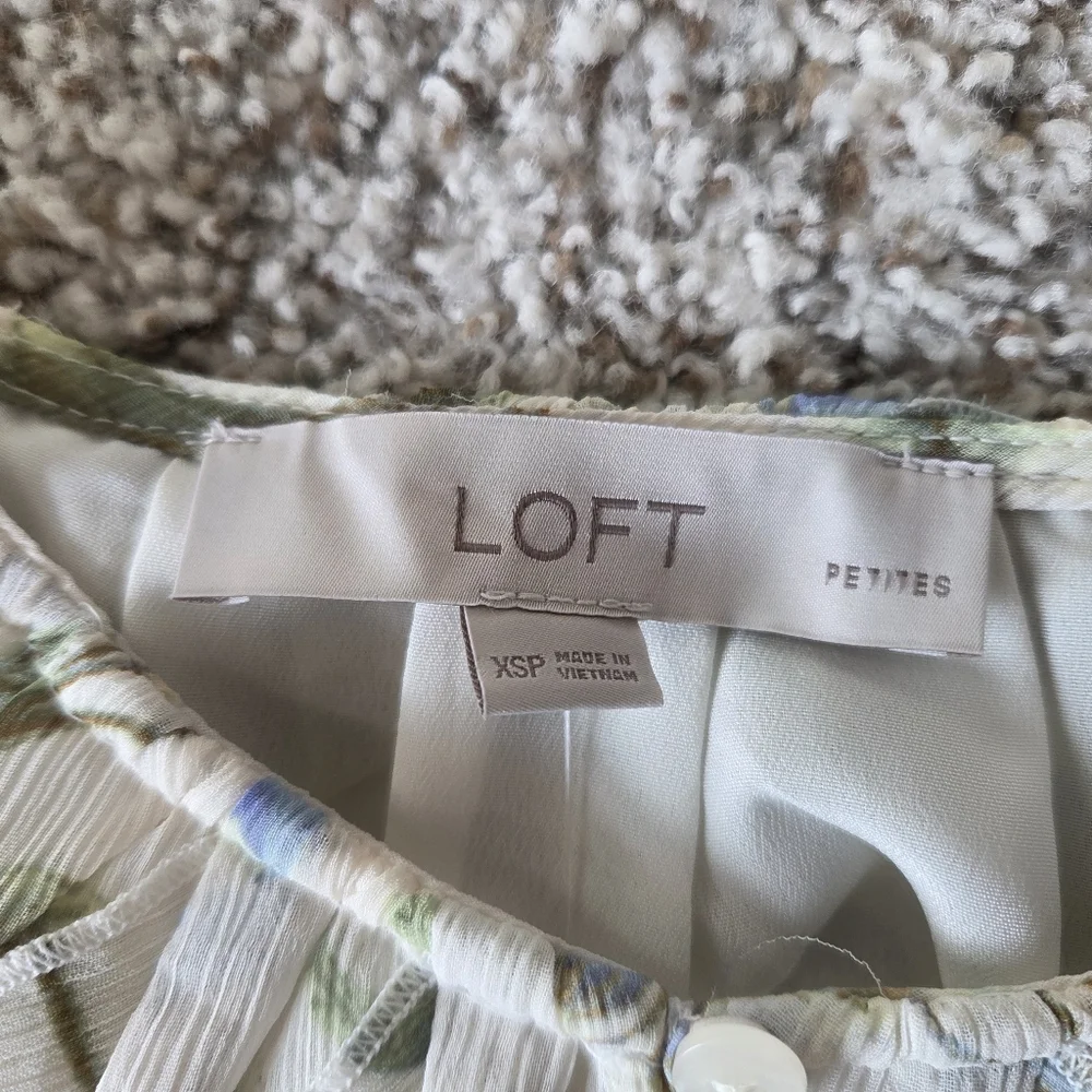 NWT Loft XSP Blouse Short Sleeve‎ Floral Ruffle Cottagecore Fairy Boho